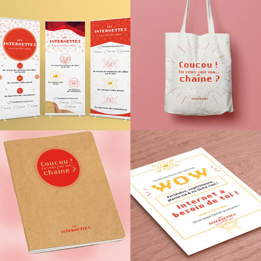 Ensemble de goodies crées pour l'association "Les Internettes"
